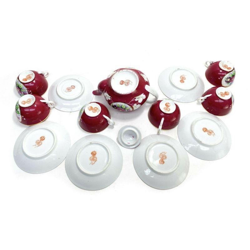 19th Century Gardner Imperial Russian Porcelain Red Floral Tea Service for 6, circa 1890