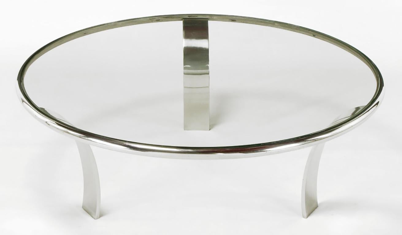 Vintage Steelcase of Grand Rapids, MI chromed steel coffee table, from a group designed by Harold Gardner Leaver (1921-1990). According to the Steelcase brochure for this collection, Leaver attended the Rhode Island School of Design and the Art