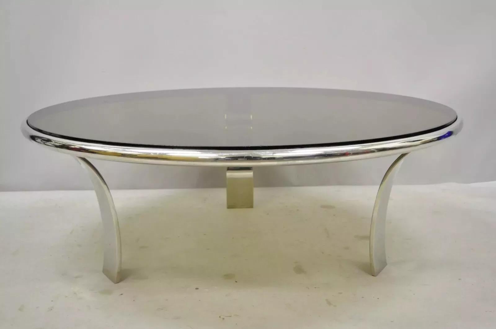 Gardner Leaver für Steelcase Couchtisch aus Chromstahl und Rauchglas im Angebot 1