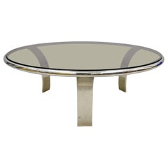 Used Gardner Leaver for Steelcase Chrome Steel Round Smoked Glass Coffee Table