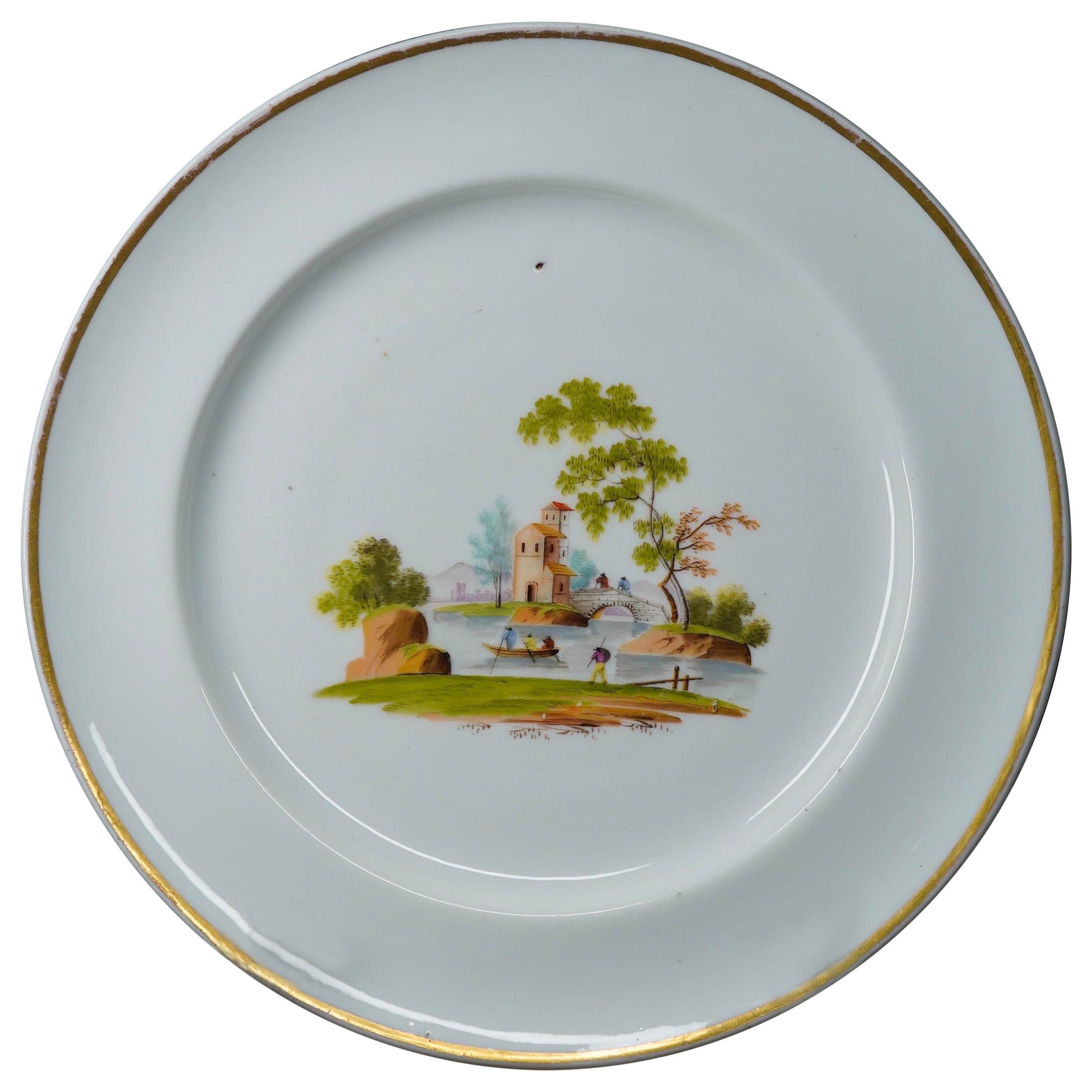 Gardner, Moscow, Russian Porcelain Plate with Landscape, circa 1810 For Sale