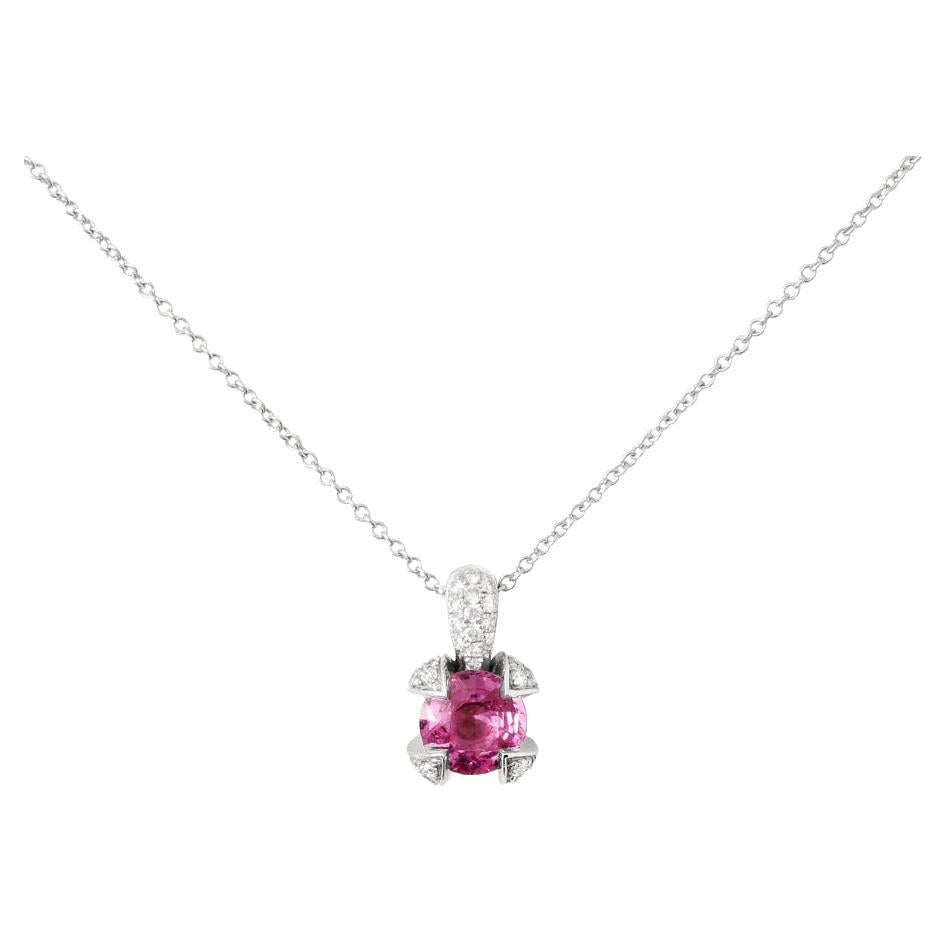 Garel, 0.70ct Pink Sapphire Pendant and 0.15ct Diamond Paving, 18k White Gold For Sale