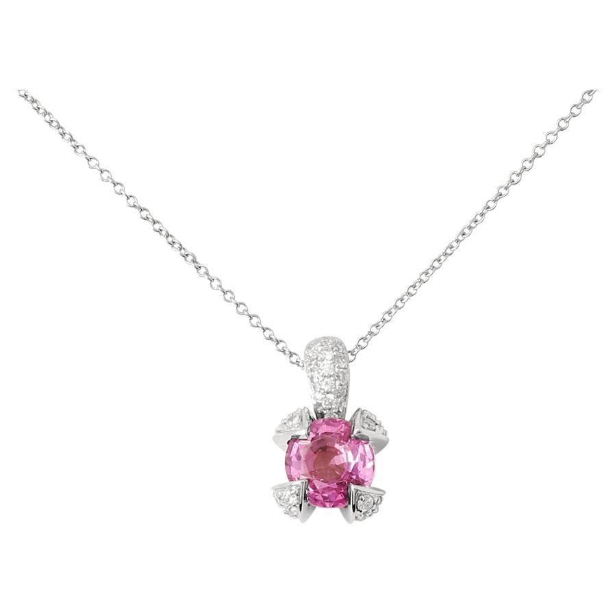 Garel, 0.86ct Pink Sapphire Pendant and 0.18ct Diamond Paving, 18k White Gold For Sale