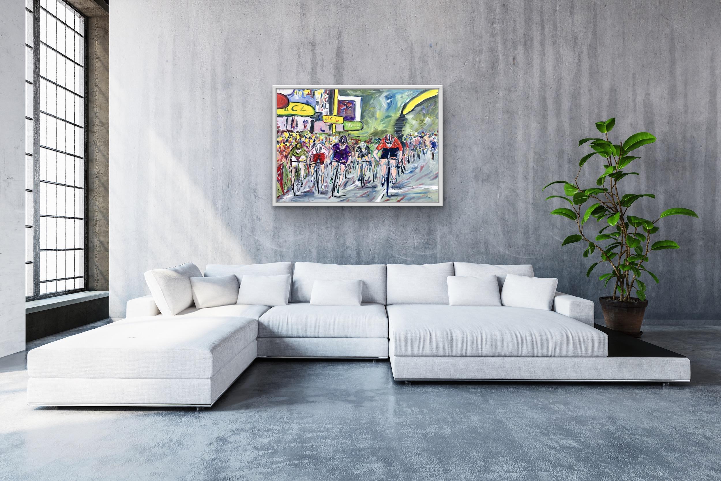 The Final Sprint - Tour de France Stage 15 2015, bicycle art, affordable art - Painting by Gareth Bayley