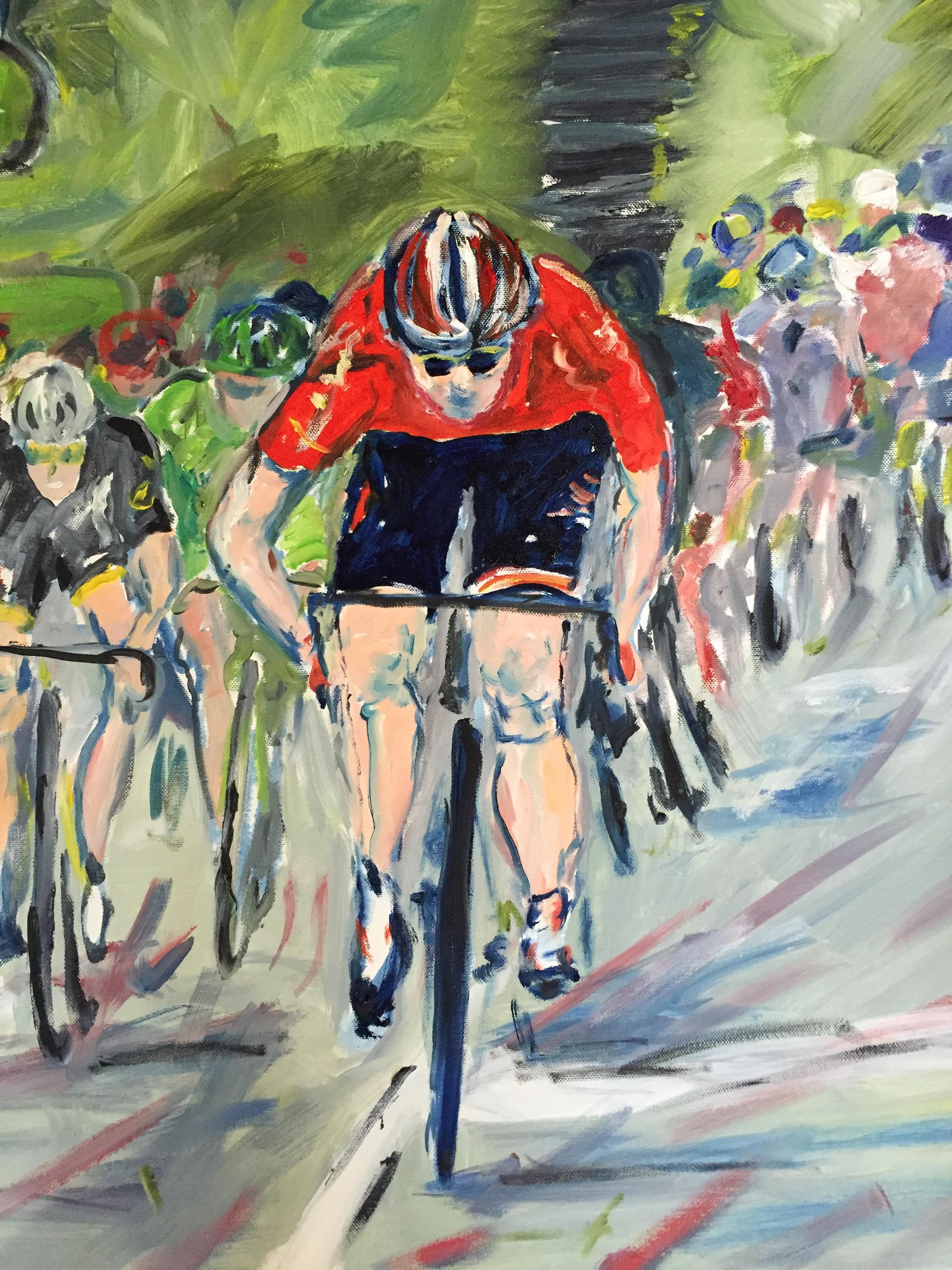 The Final Sprint - Tour de France, étape 15 2015, art de la bicyclette, art abordable - Gris Abstract Painting par Gareth Bayley