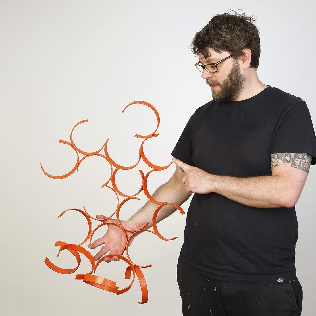 La Geria - Metal, Abstract Sculpture, Contemporary Art, Orange, Gareth Griffiths For Sale 4