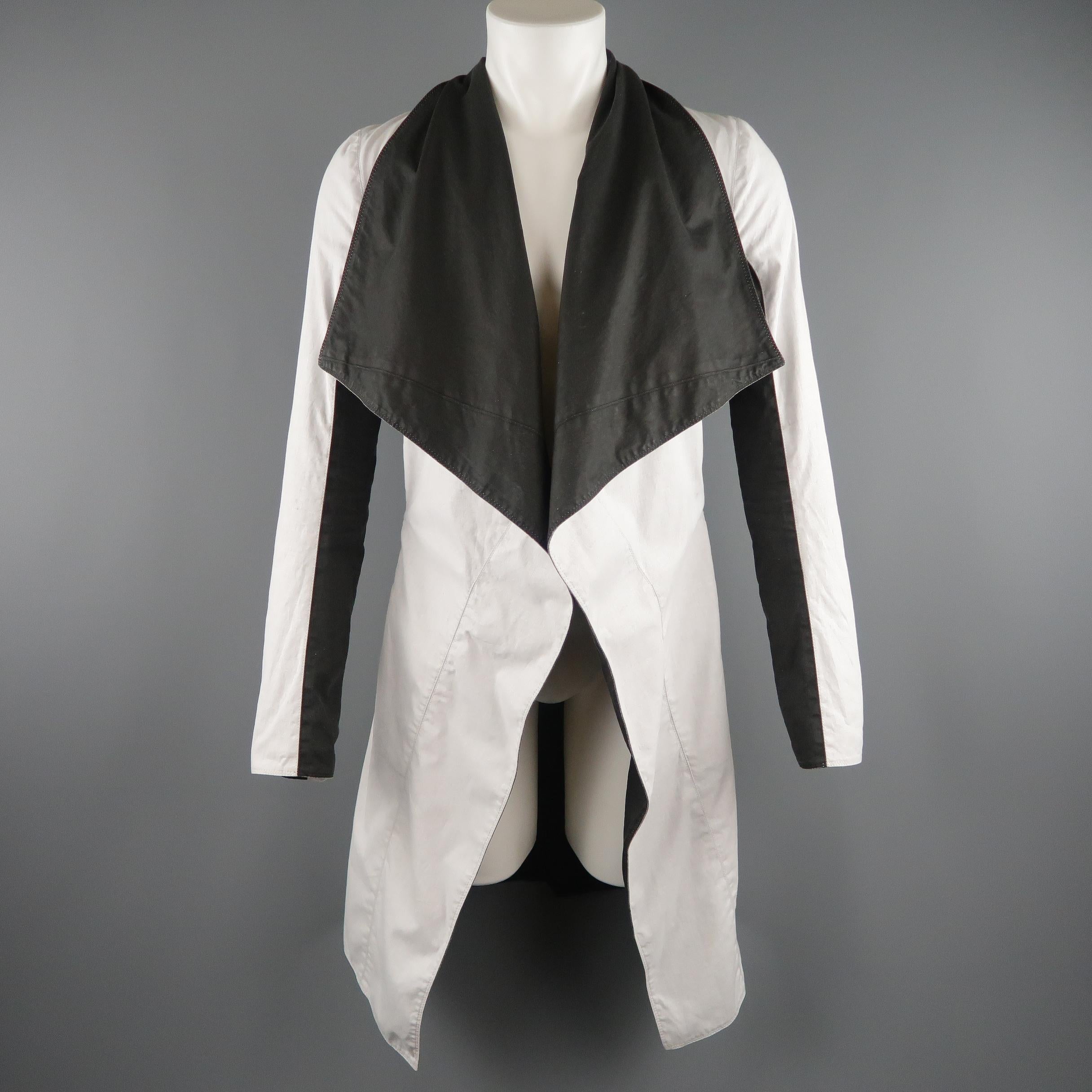 Gray GARETH PUGH 36 White & Black Color Block Draped Collar Coat