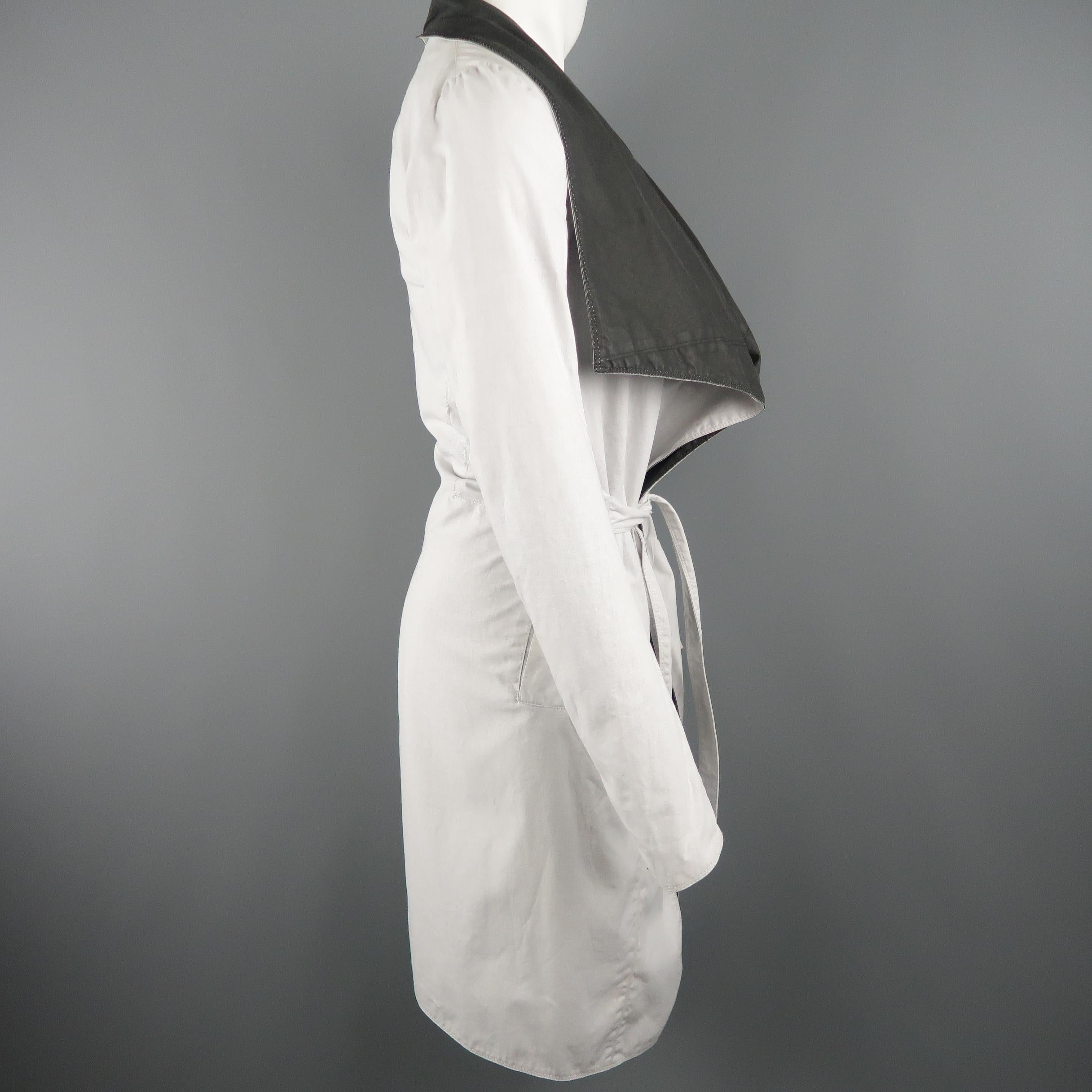 Women's or Men's GARETH PUGH 36 White & Black Color Block Draped Collar Coat
