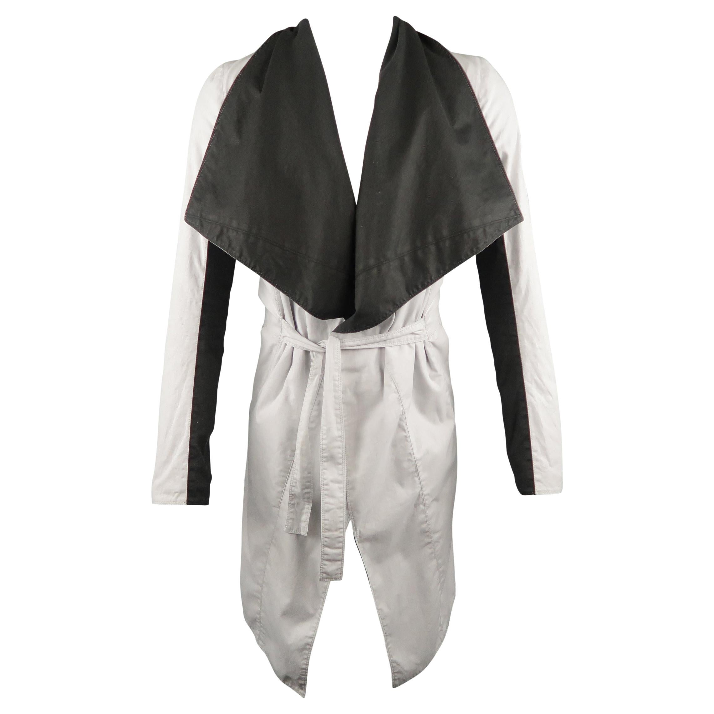 GARETH PUGH 36 White & Black Color Block Draped Collar Coat