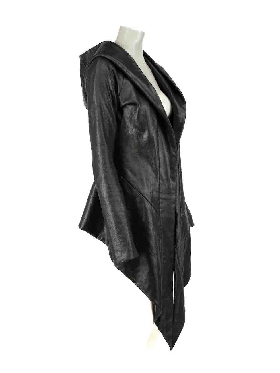 CONDITION is Very good. Hardly any visible wear to coat is evident on this used Gareth Pugh designer resale item.
 
 Details
 Black
 Coated cotton
 Coat
 Open front
 Hood
 Asymmetric hem
 
 
 Made in Italy
 
 Composition
 100% Cotton
 
 Care