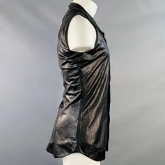GARETH PUGH Talla 36 Chaleco Cuero Negro Botones Ocultos