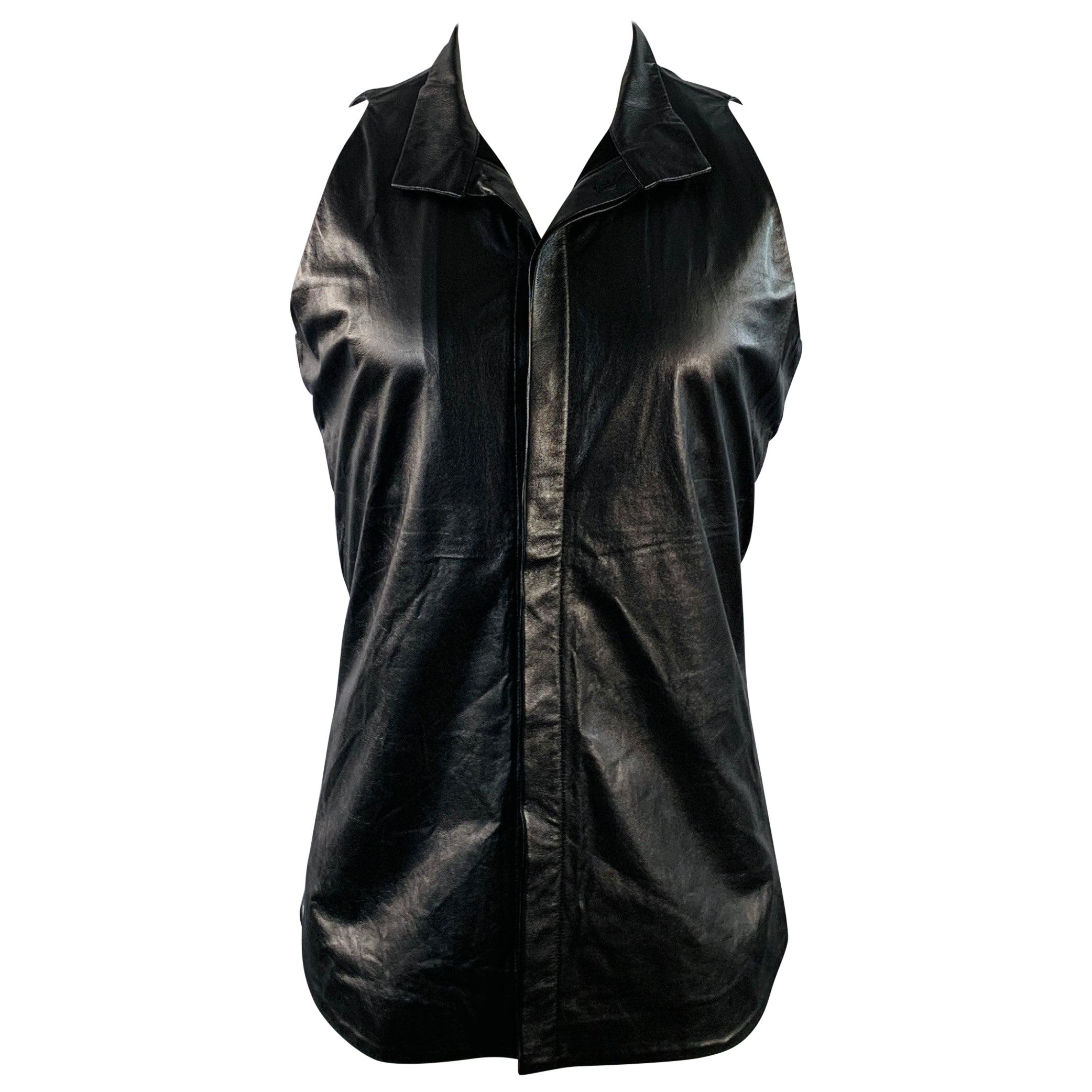 GARETH PUGH Size 36 Black Leather Hidden Buttons Vest