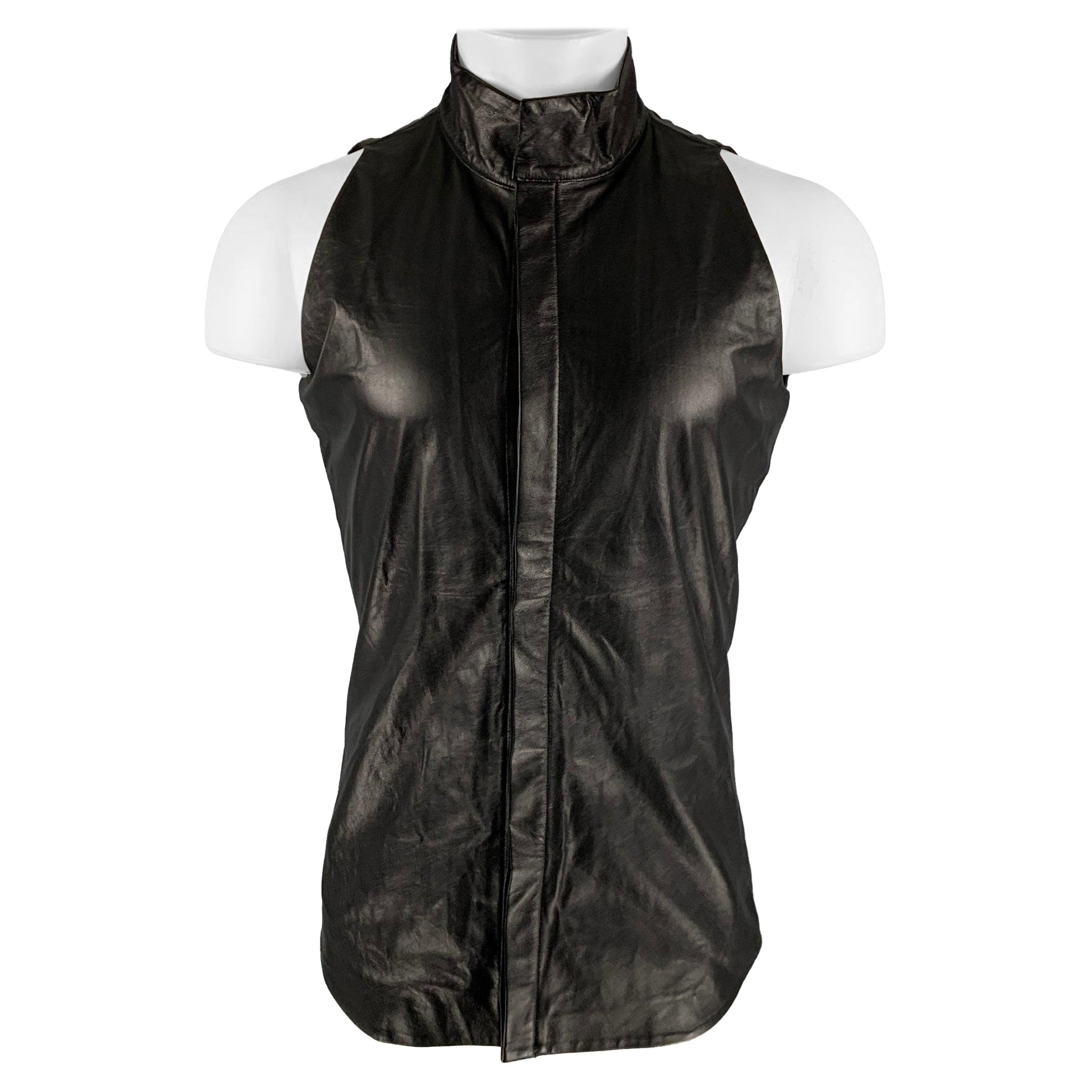 GARETH PUGH Größe 36 Schwarzes ärmelloses Kurzarmhemd aus Leder