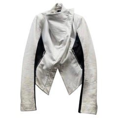 Gareth Pugh SS09 Runway Asymmetrical Lambskin Leather Jacket IT 38 White & Black