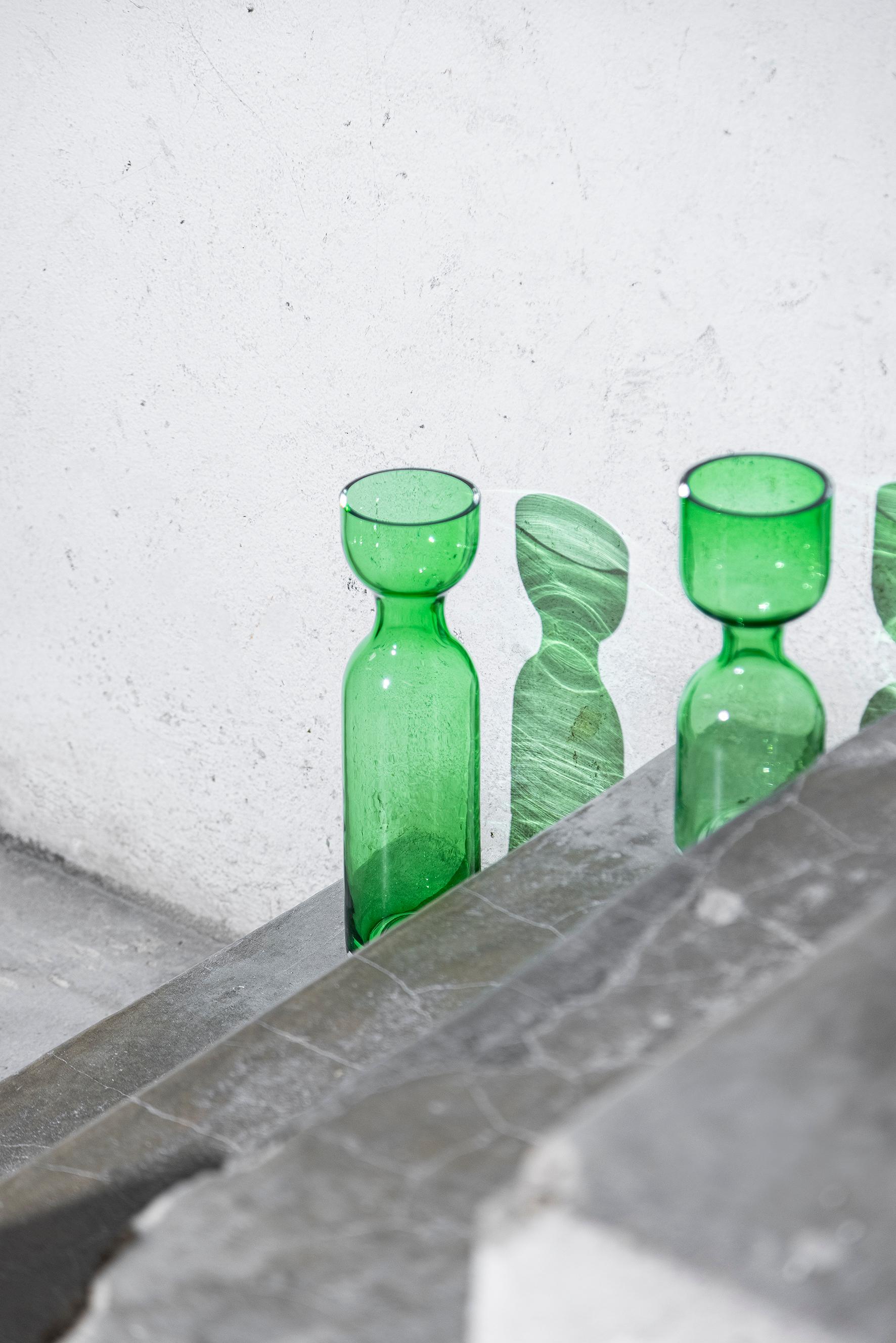 Gargalos, Green Blown Glass Vase by Jahara and Bagniewski for Vicara For Sale 4