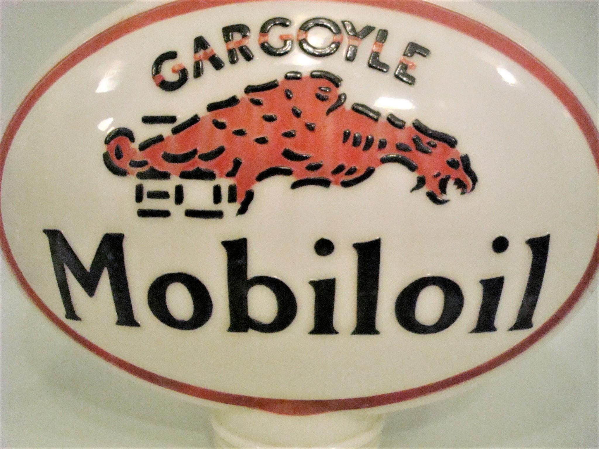 Opaline Glass Gargoyle Moboloil Gas Pump Globe, Double Sided, with raised letter and logo For Sale