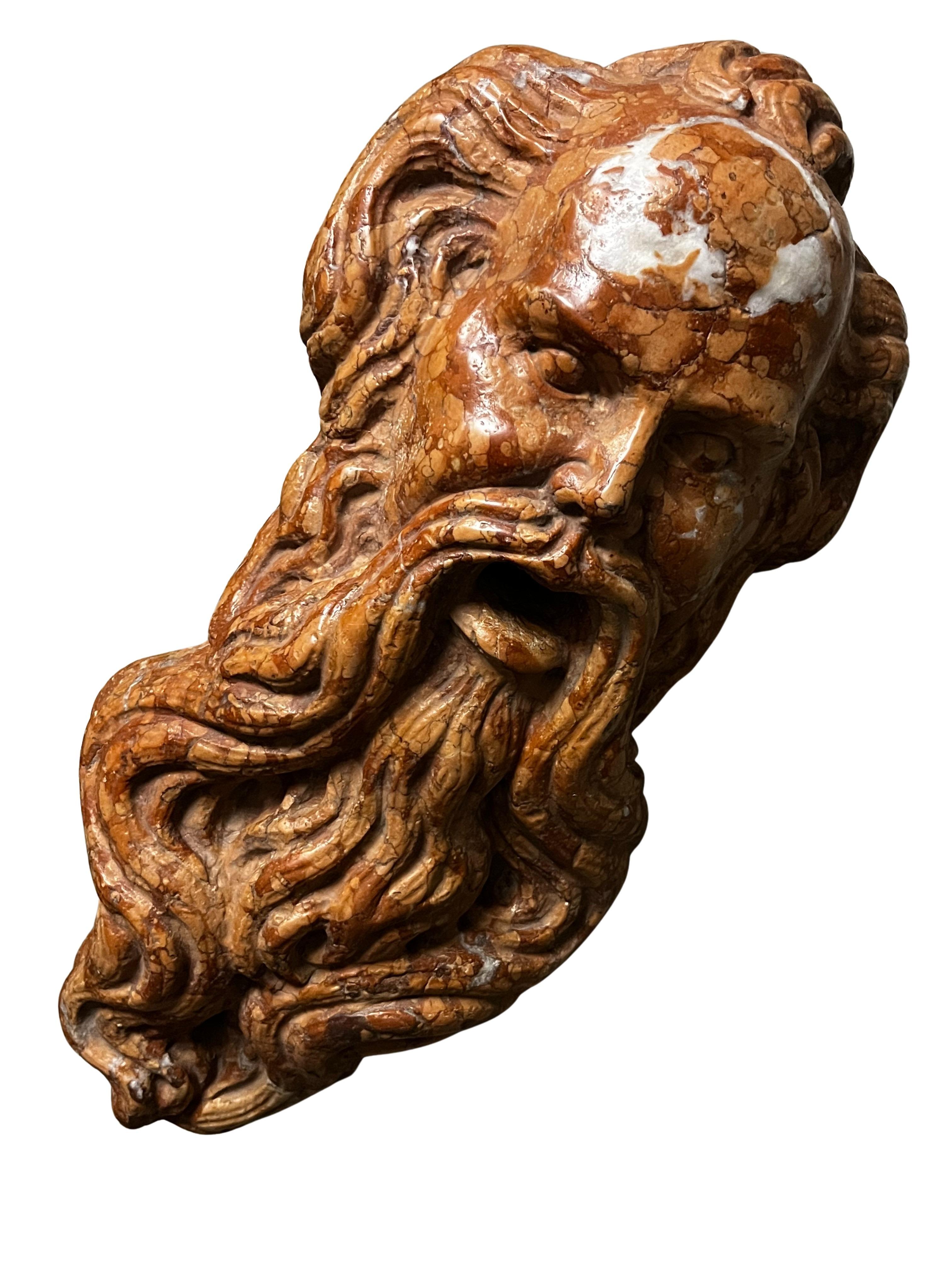 Gárgola, cabeza de filósofo chorreando agua, mármol, principios del siglo XX, Italia Italiano en venta