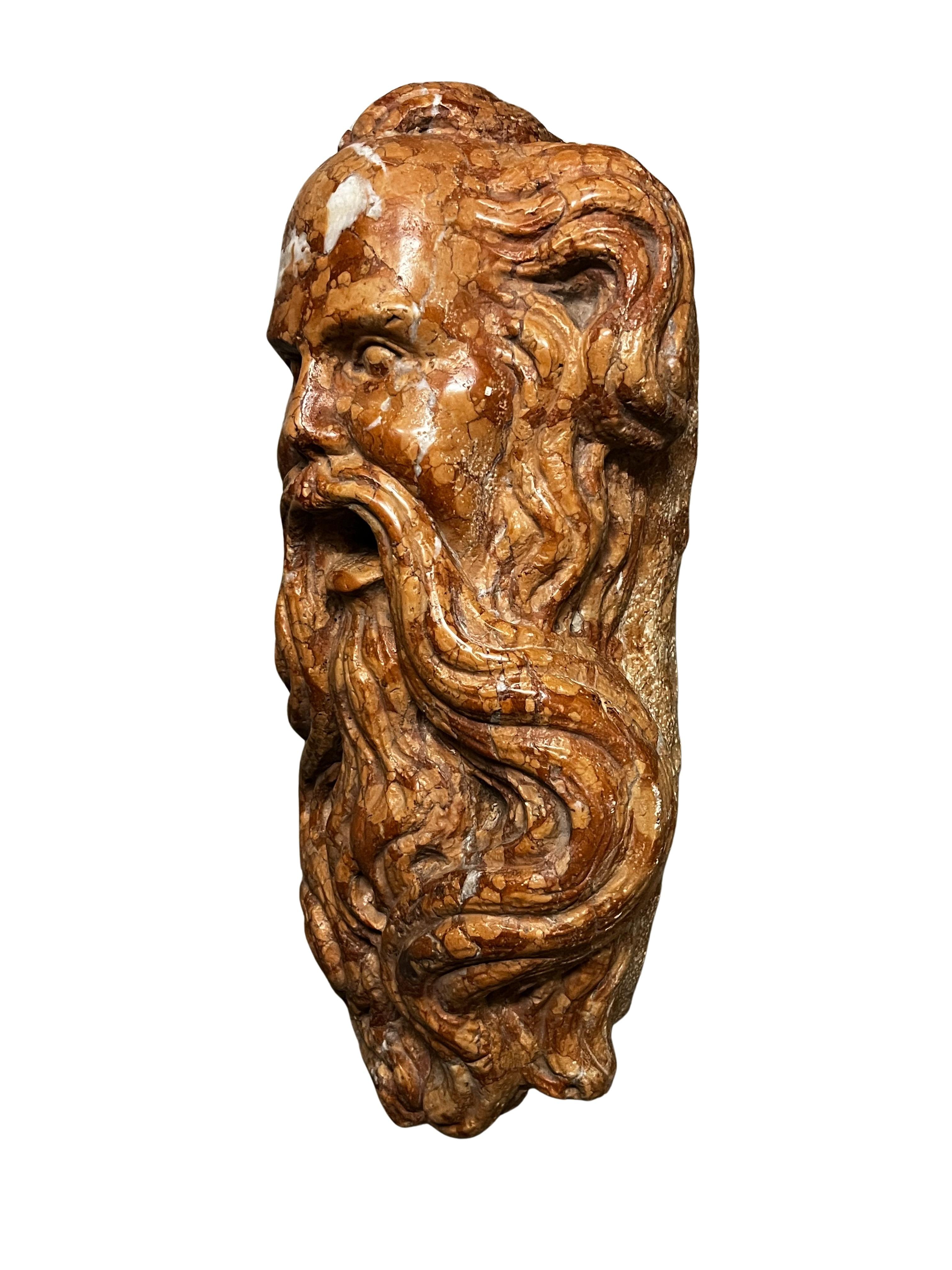 Gárgola, cabeza de filósofo chorreando agua, mármol, principios del siglo XX, Italia en venta 2