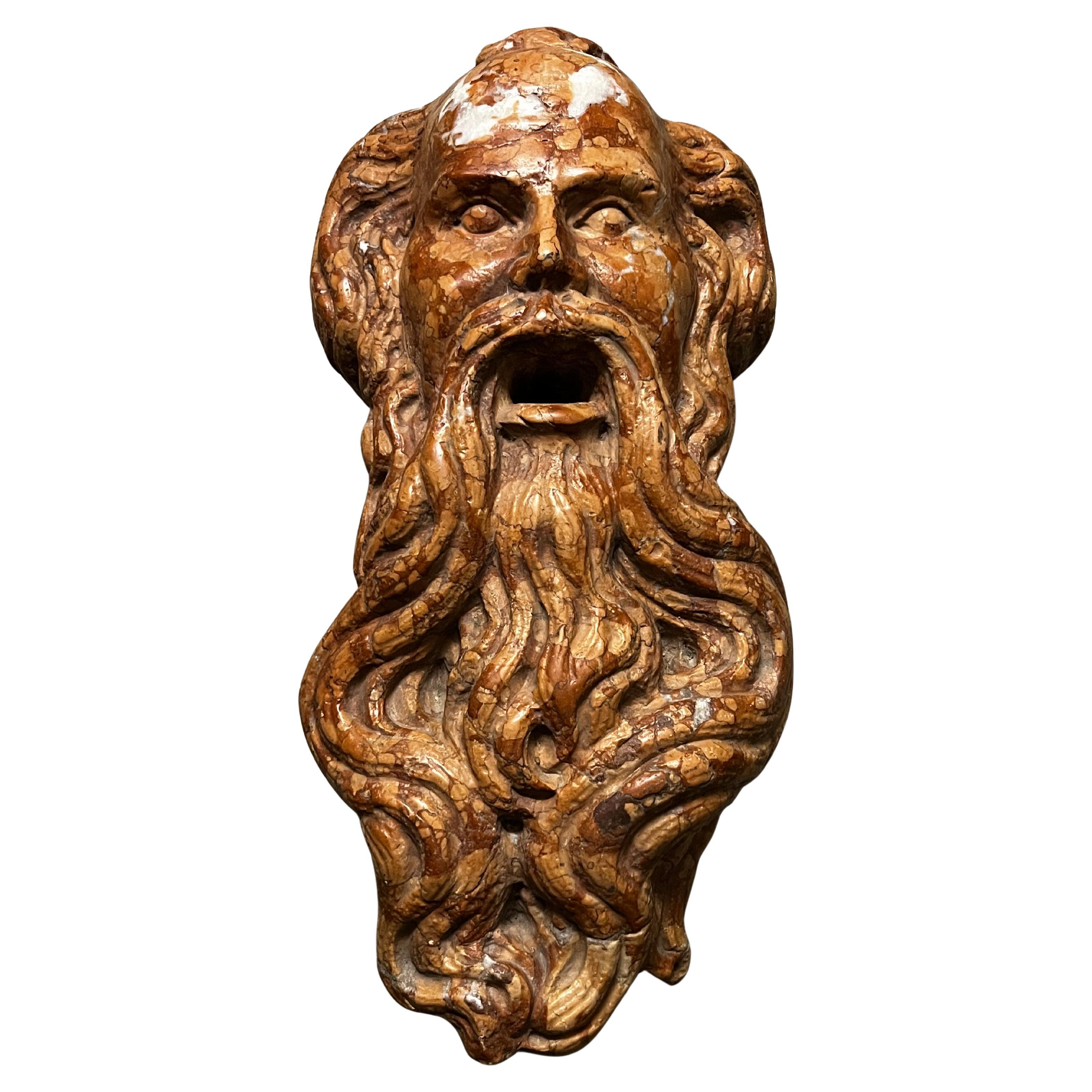 Gárgola, cabeza de filósofo chorreando agua, mármol, principios del siglo XX, Italia en venta