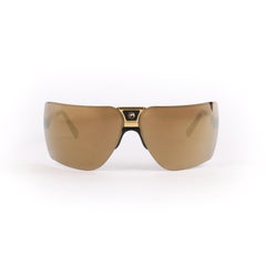GARGOYLES c.1980s "Classic" 22K Gold Plate Mirrored Terminator Wrap Sunglasses