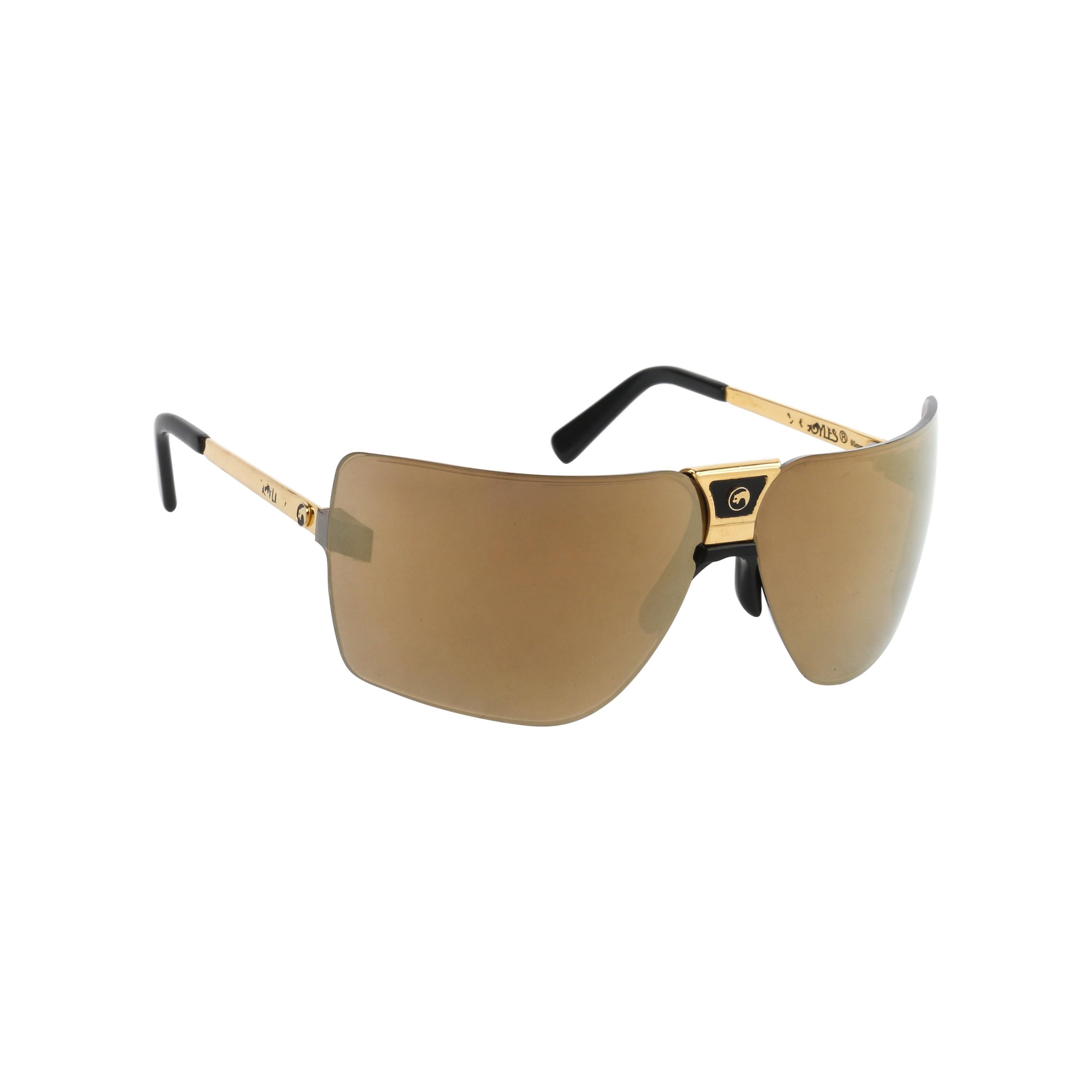 GARGOYLES c.1980s "Classic" 22K Gold Plate Mirrored Terminator Wrap Sunglasses