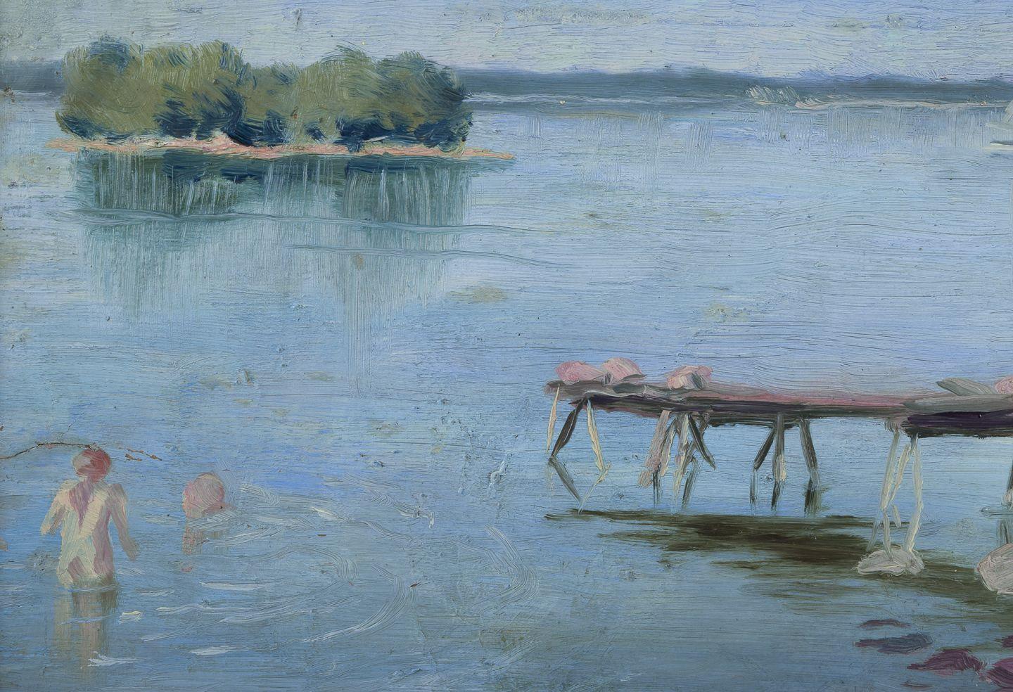 Garibaldi Lindberg, eingetragener schwedischer Künstler. Öl auf Leinwand. Szene am See. im Zustand „Hervorragend“ im Angebot in København, Copenhagen