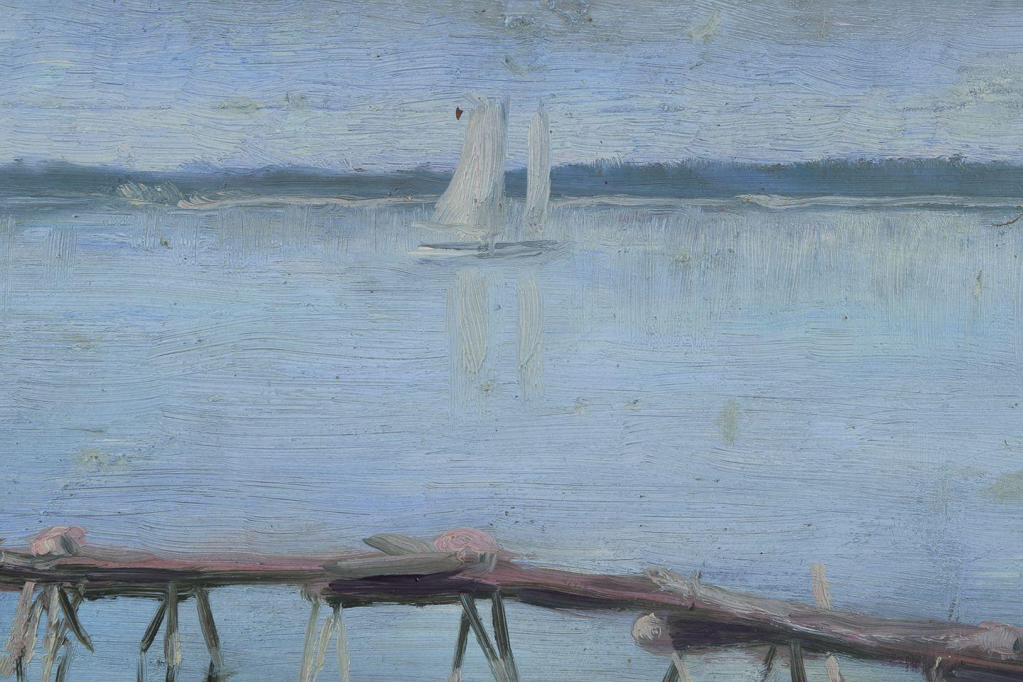 Garibaldi Lindberg, eingetragener schwedischer Künstler. Öl auf Leinwand. Szene am See. (20. Jahrhundert) im Angebot