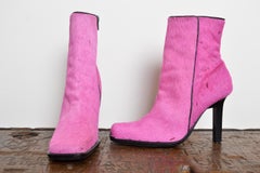 Garish 2000's Vintage Hot Pink Y2K Pony Skin Ankle Boots EU 38 / UK 5