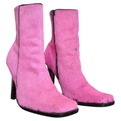 Garish 2000's Vintage Hot Pink Y2K Pony Skin Ankle Boots EU 38 / UK 5