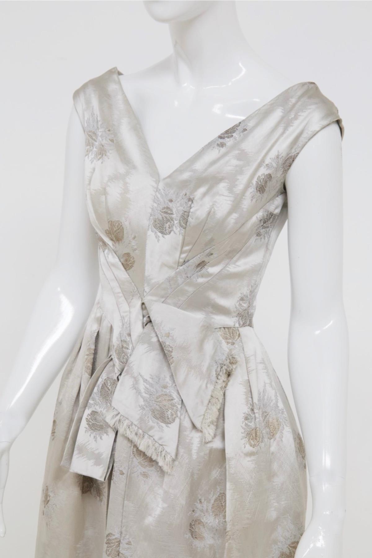 Women's Garish Vintage Tailored Dress in Pearl Gray Silk Satin For Sale