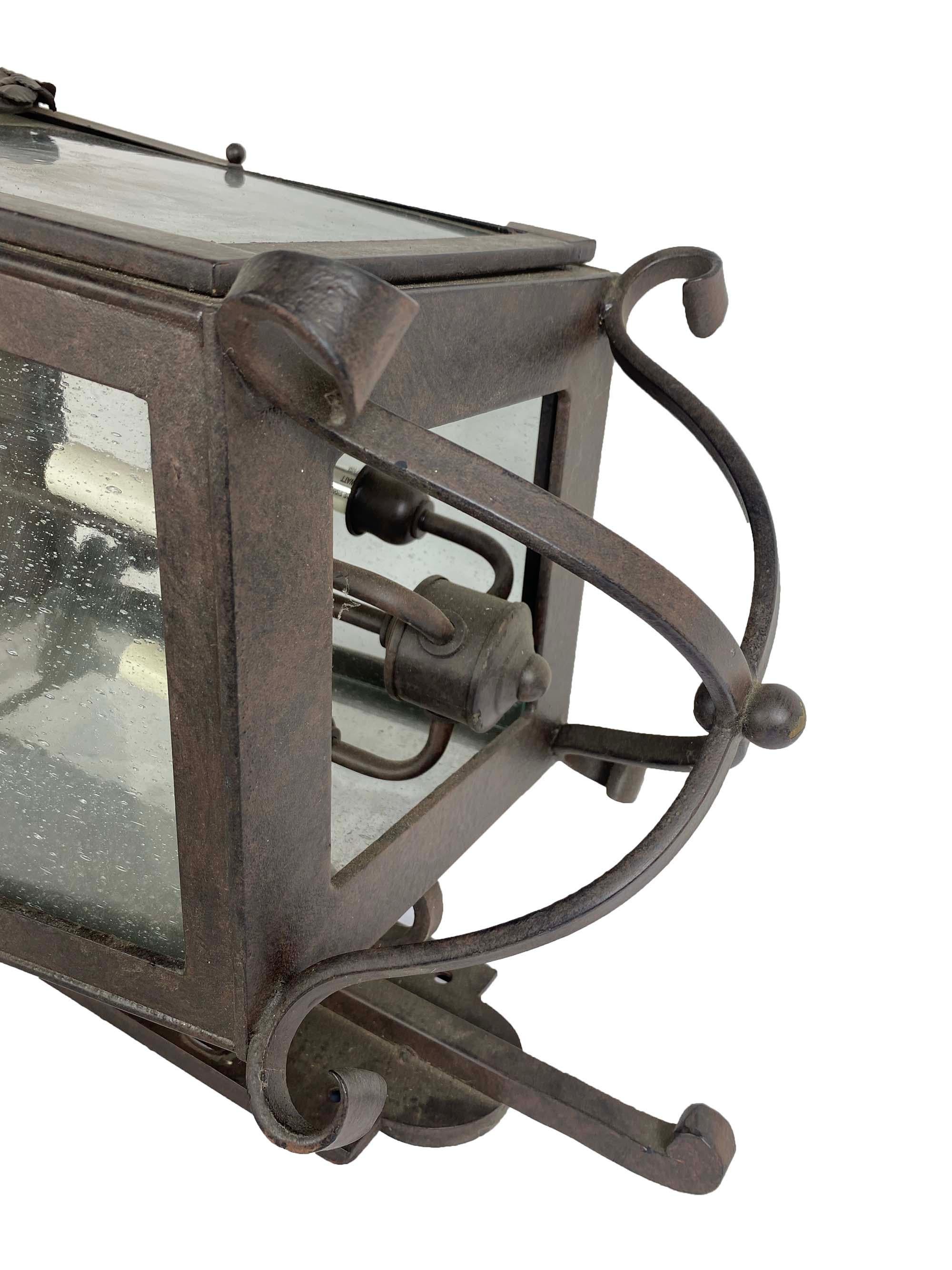 Hand-Crafted Garland Wrought Iron  Wall Bracket Lantern For Sale