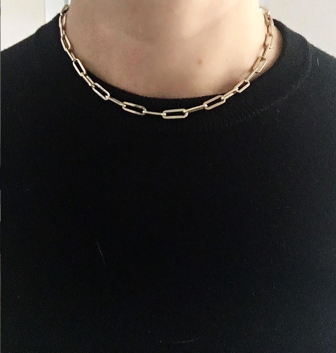 Garland Collections's custom solid gold handmade links are meticulously hand made by a master link maker in Los Angeles. Vintage inspired, but with a contemporary touch, these statement necklace chains are sleek and chic forever pieces.