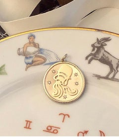 Garland Collection Diamond and Gold Aquarius Zodiac Medallion