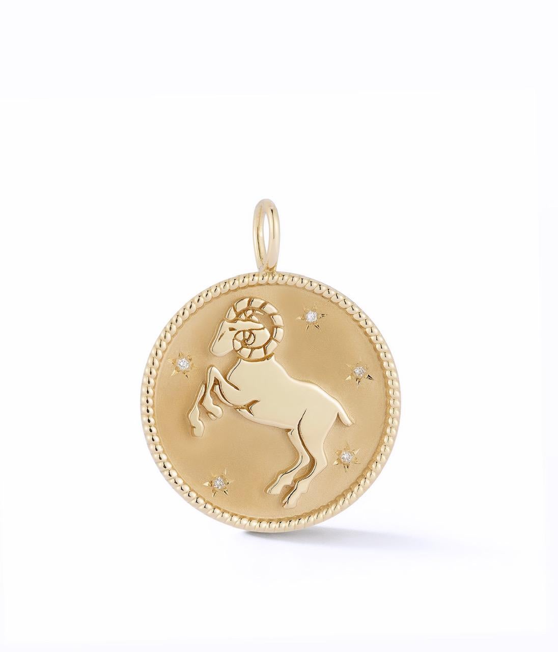 Women's or Men's Diamond and Gold Aries Medallion For Sale