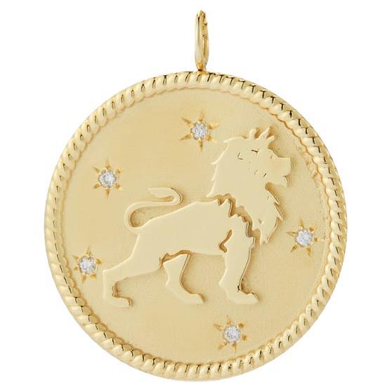 Garland Collection Diamond and Gold Leo Zodiac Medallion For Sale