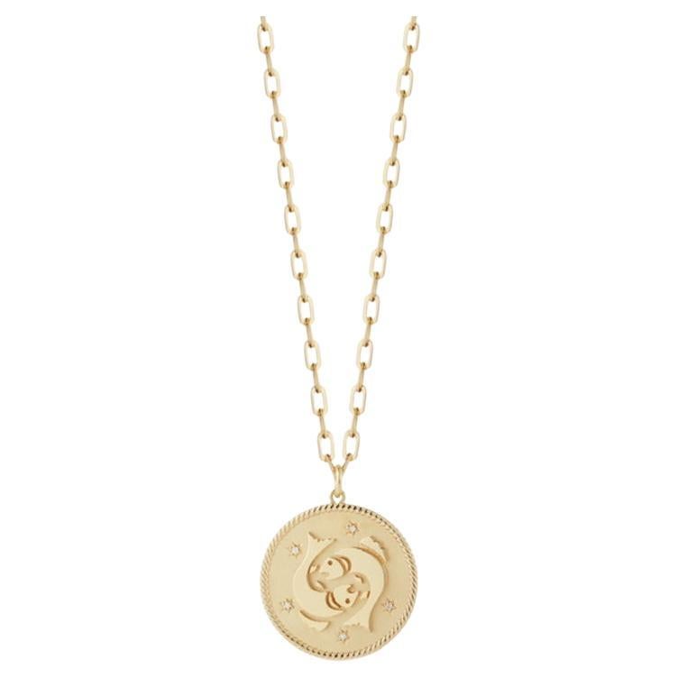 Garland Collection Diamond and Gold Pisces Zodiac Medallion For Sale