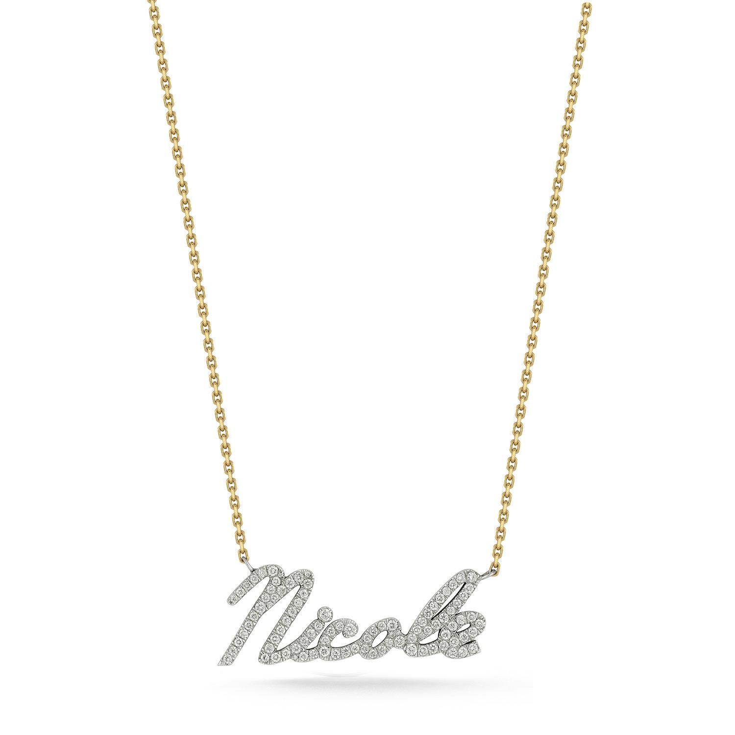 Garland Collection Gold and Diamond Nameplate Personalized Name Necklace In New Condition For Sale In New York, NY