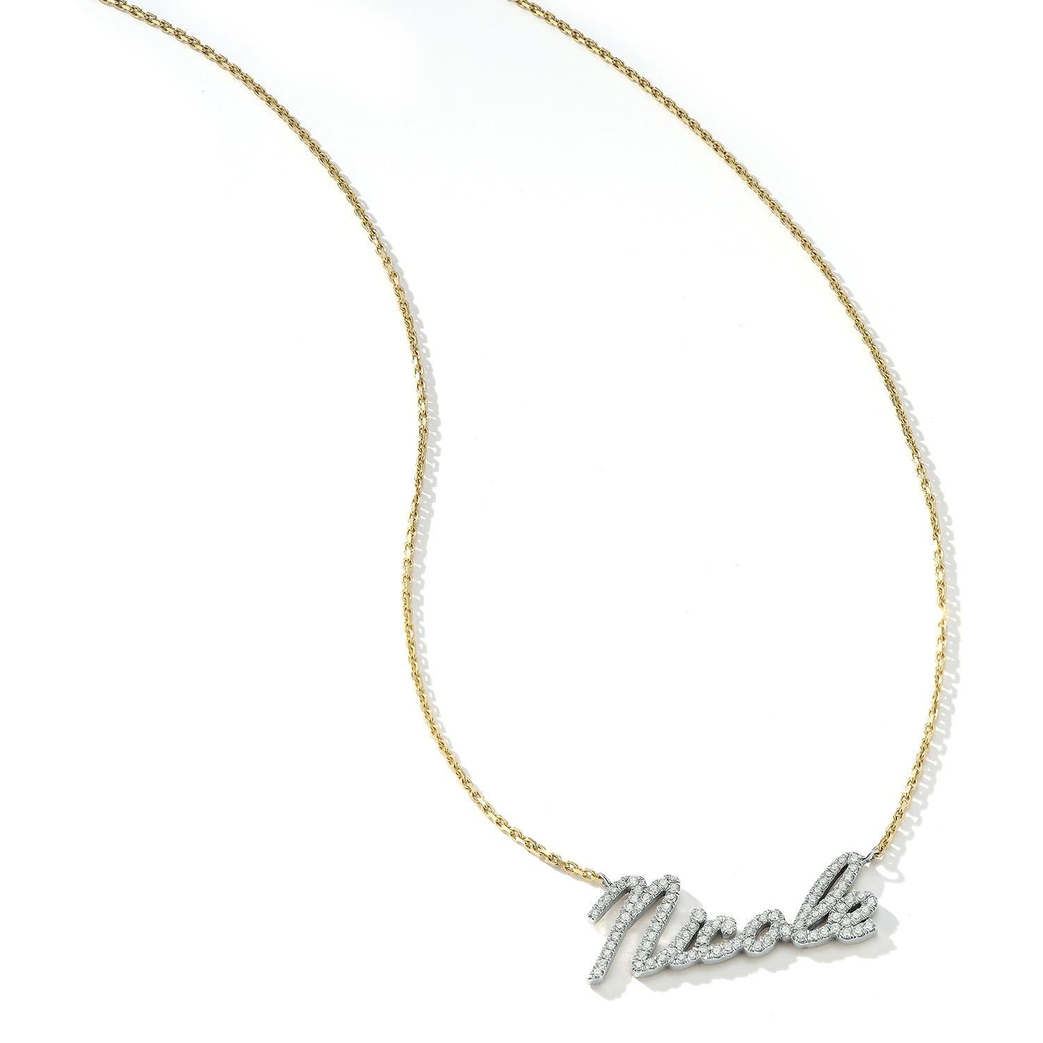 Women's or Men's Garland Collection Gold and Diamond Nameplate Personalized Name Necklace For Sale