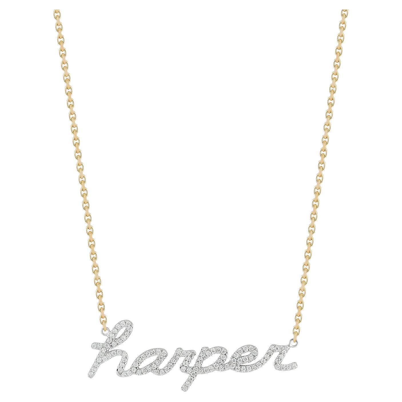 Collier porte-nom personnalisé en or et diamants Garland Collection en vente