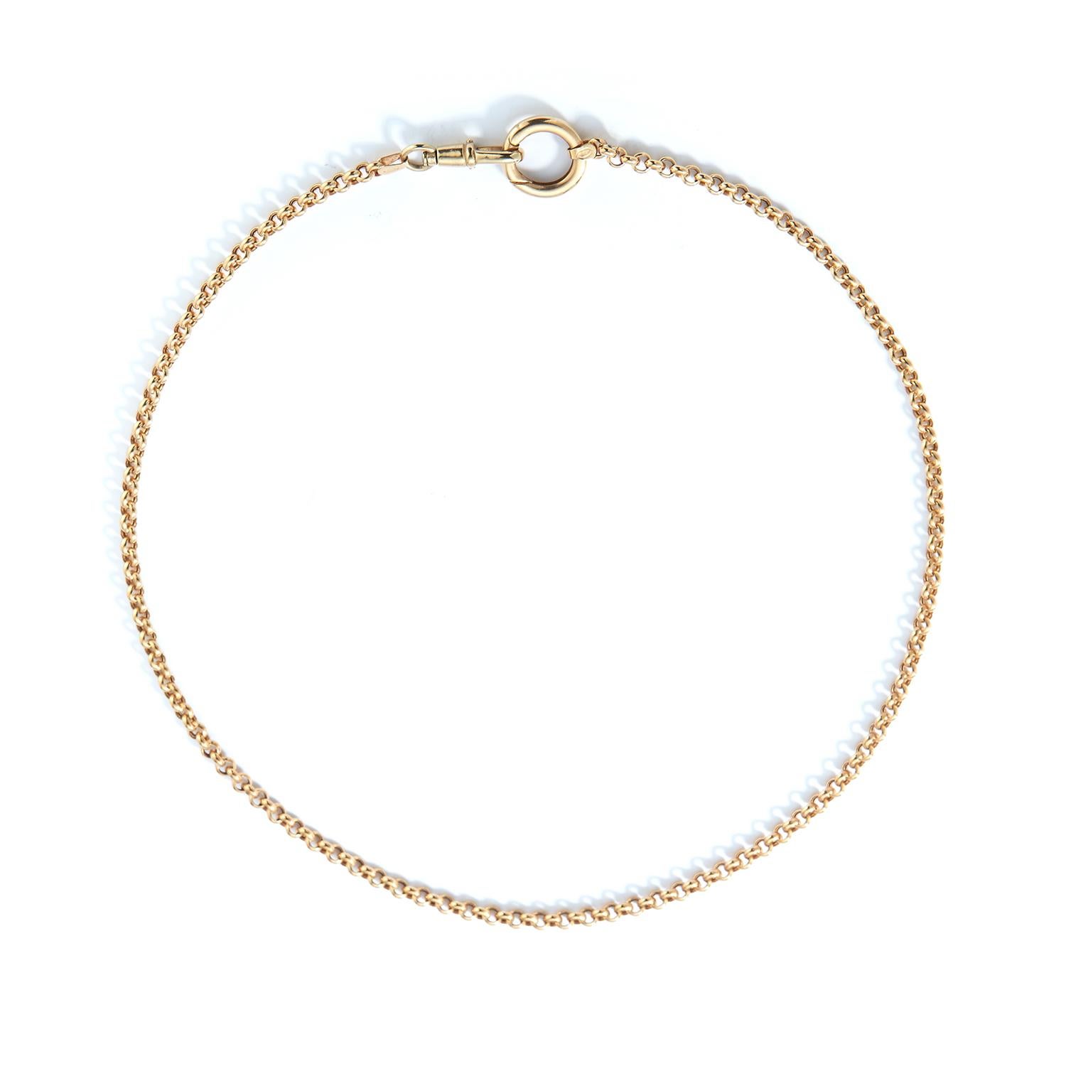 Our antique inspired belcher chain has a bold look and limitless styling options. Each solid gold belcher (rolo) chain is designed with a spinning dog clip at one end and a removable charm ring with spring opening. We thoughtfully designed these