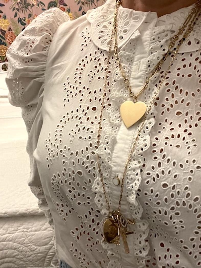 Garland Collection Large Solid Gold Heart Charm Pendant For Sale 5