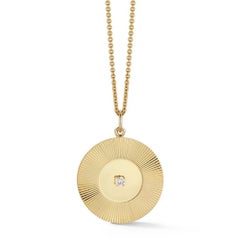 Garland Collection Retro Gold Engine Turned Disc Charm Pendant with Diamond