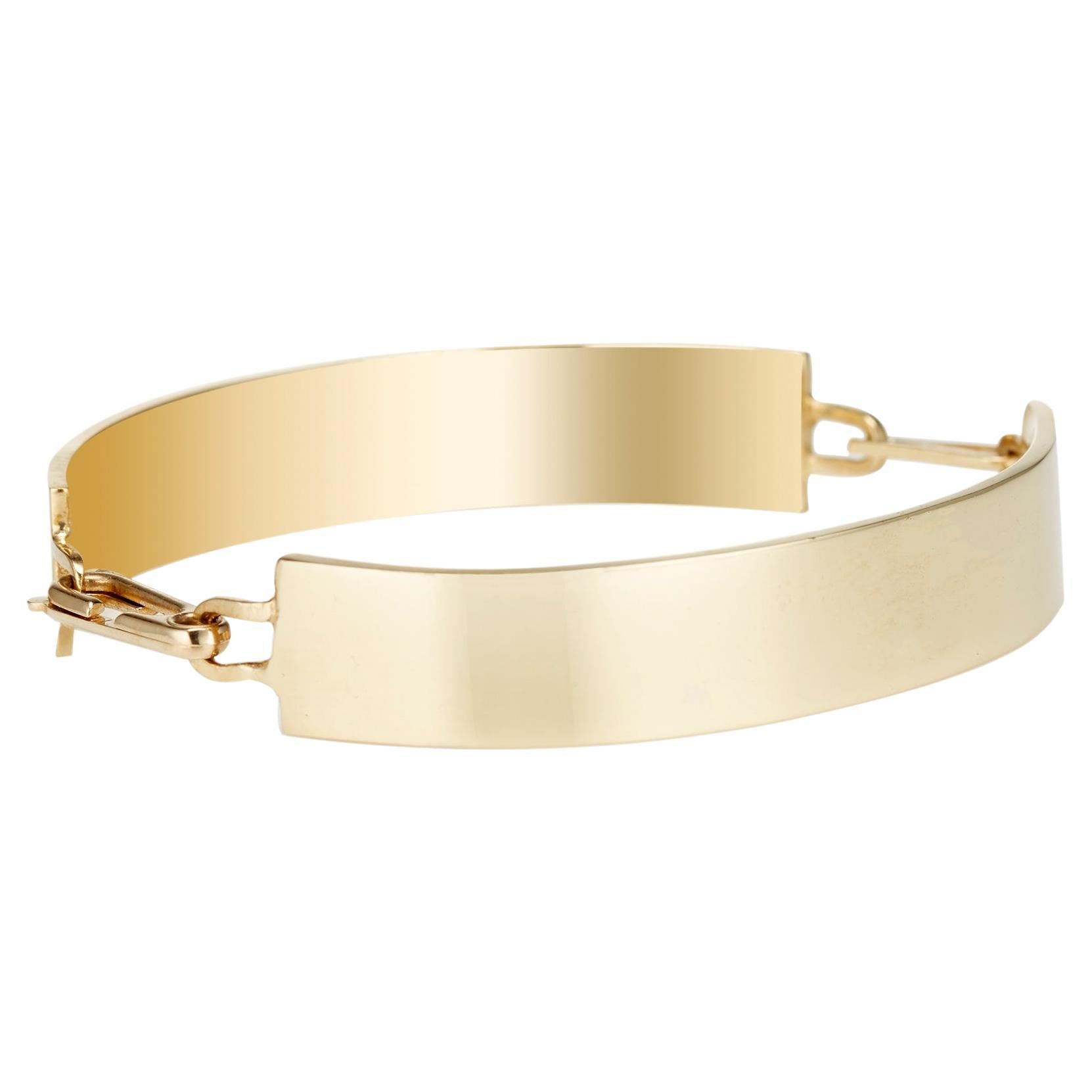 Garland Collection Solid Gold Double ID Bracelet Large Charm Link Bangle For Sale