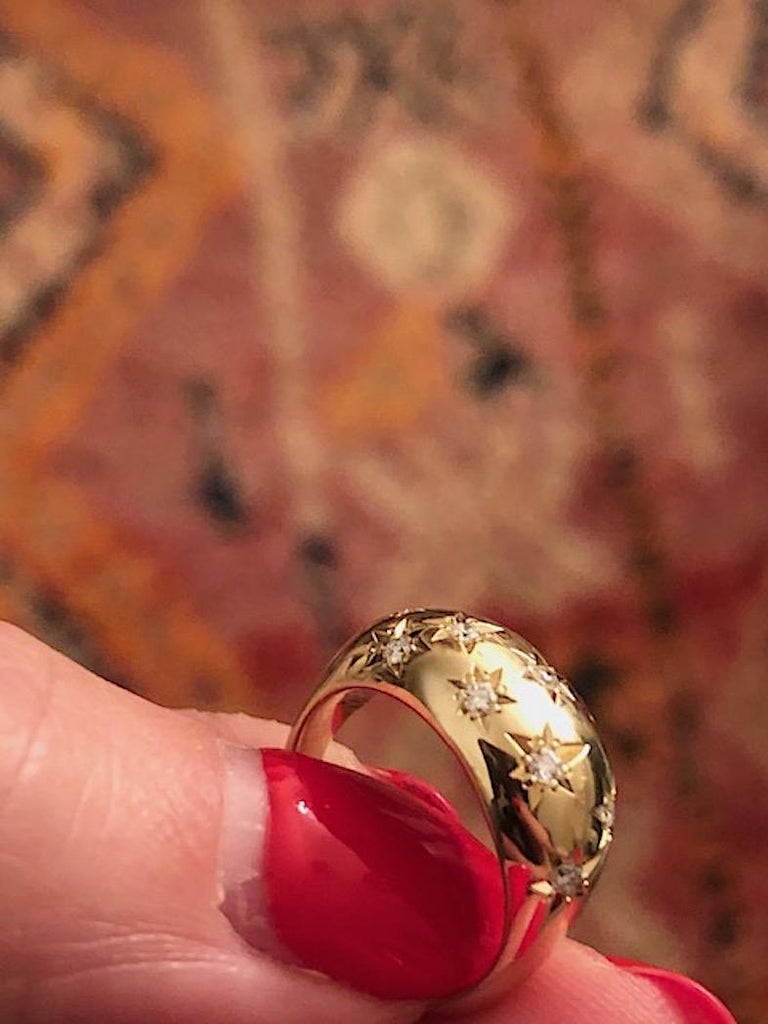 Bague vintage dôme céleste diamants sertis étoile en or 14 carats - France