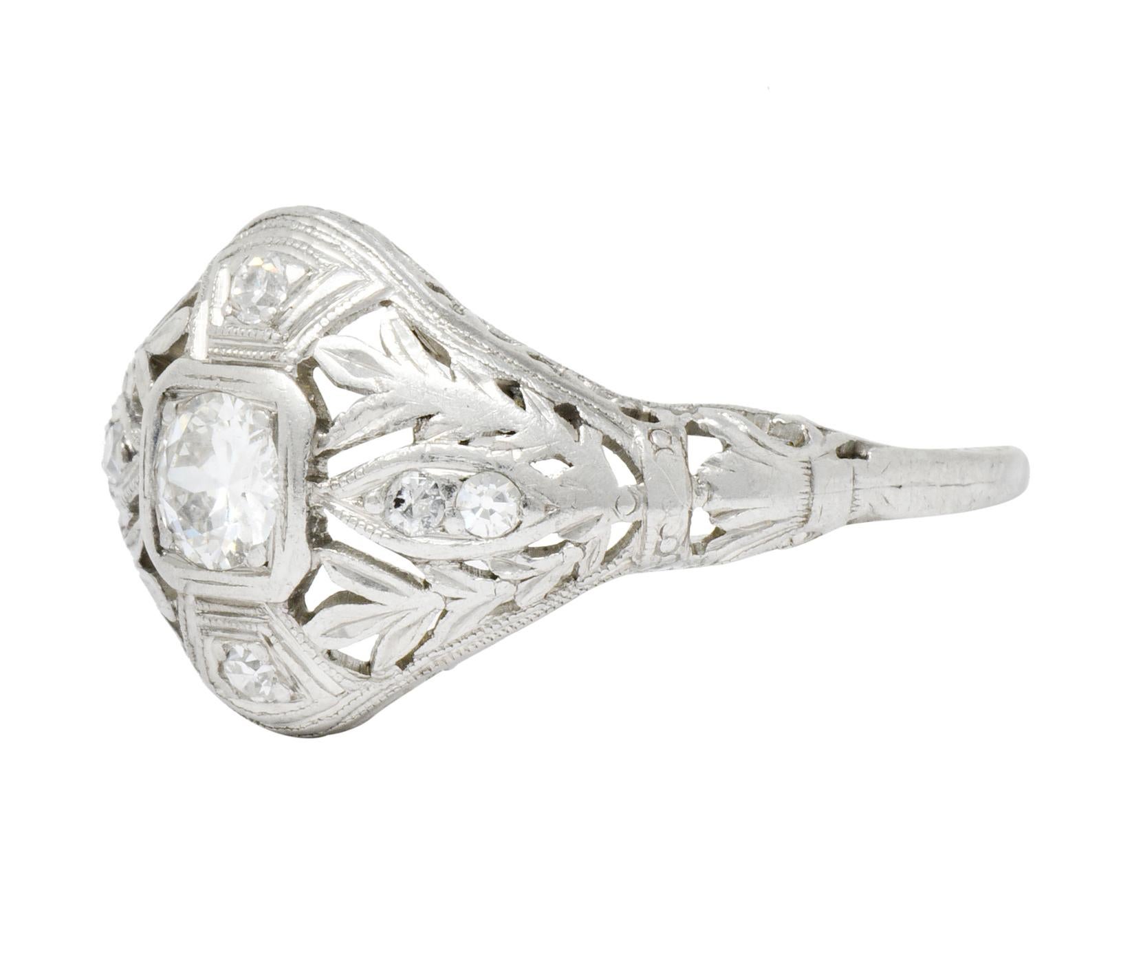 Garland Edwardian 0.30 Carat Diamond Foliate Dinner Ring In Excellent Condition In Philadelphia, PA