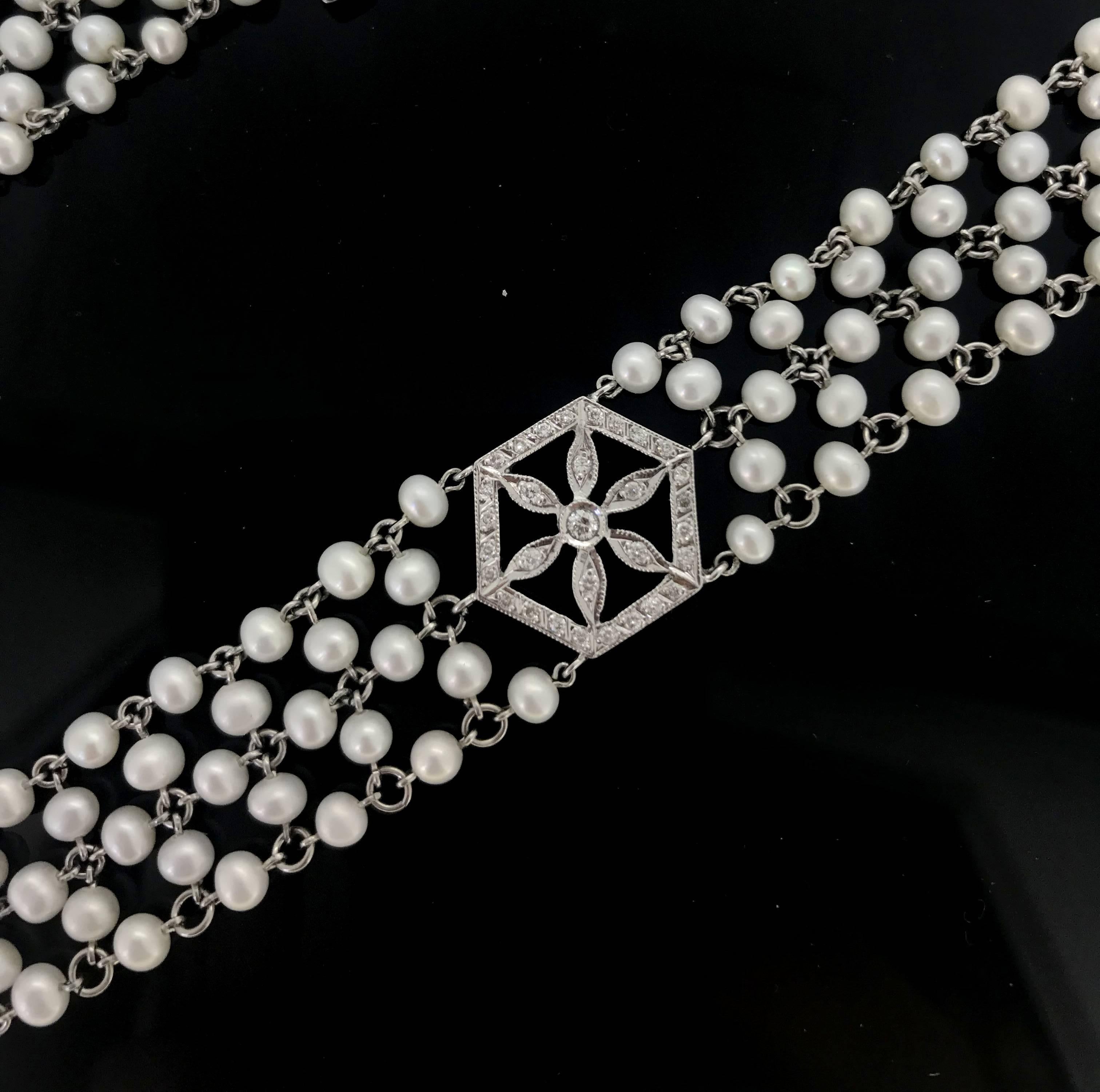 Garland Edwardian Style Diamonds Pearls Necklace 5