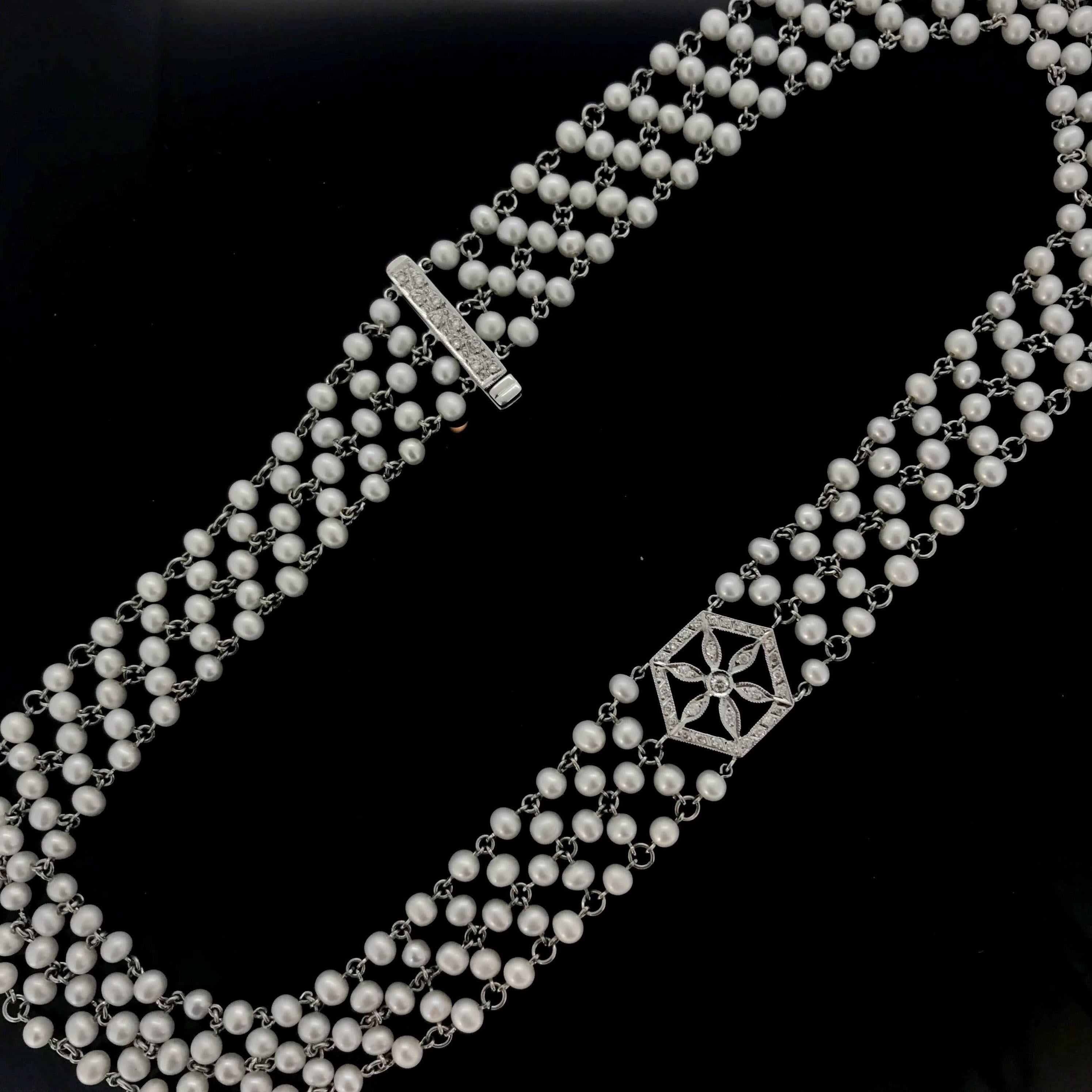Garland Edwardian Style Diamonds Pearls Necklace 6