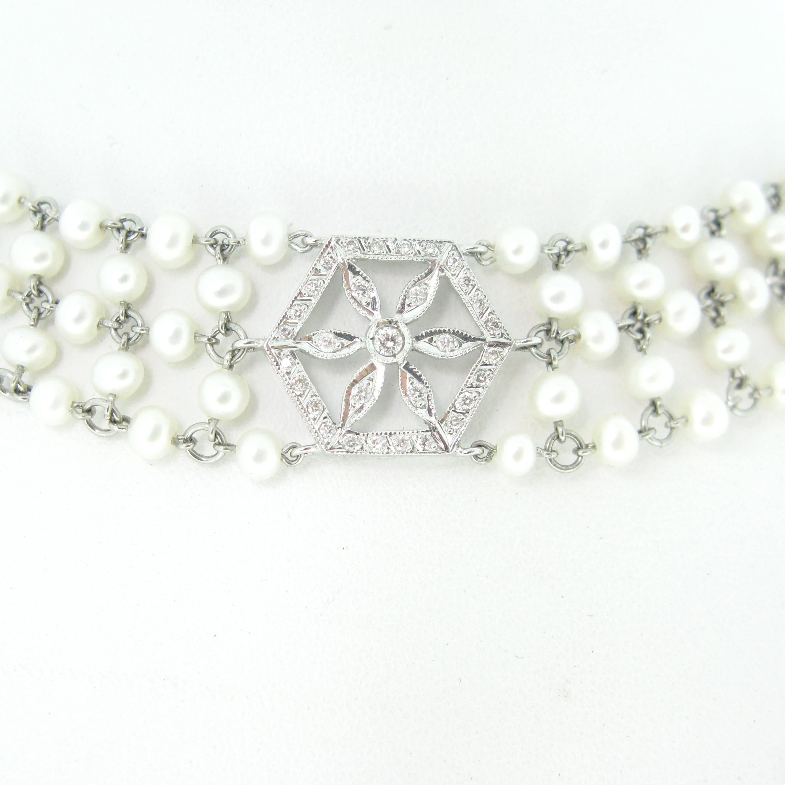 Contemporary Garland Edwardian Style Diamonds Pearls Necklace