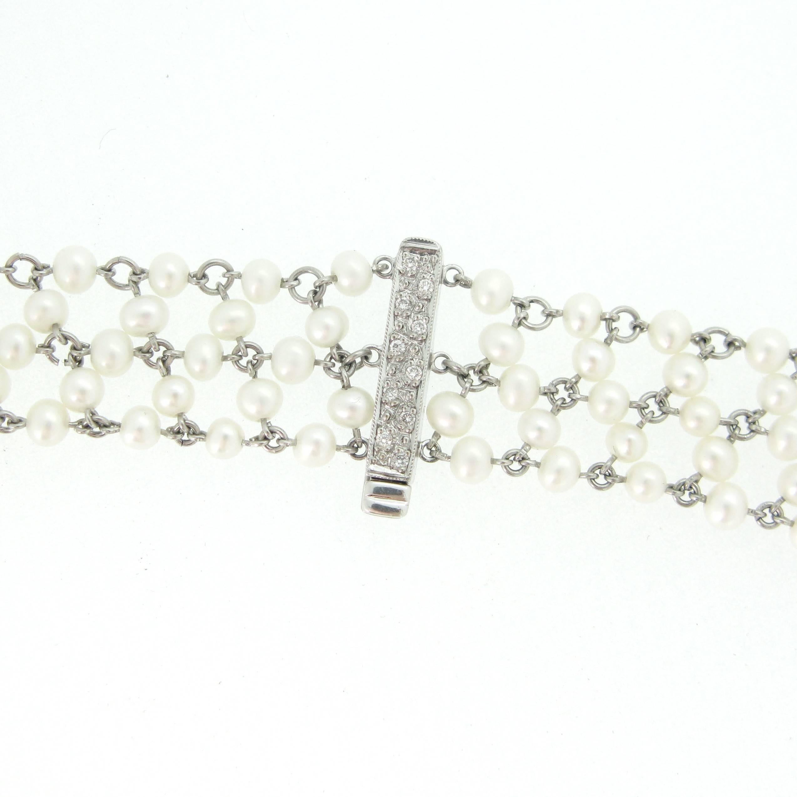 Women's or Men's Garland Edwardian Style Diamonds Pearls Necklace