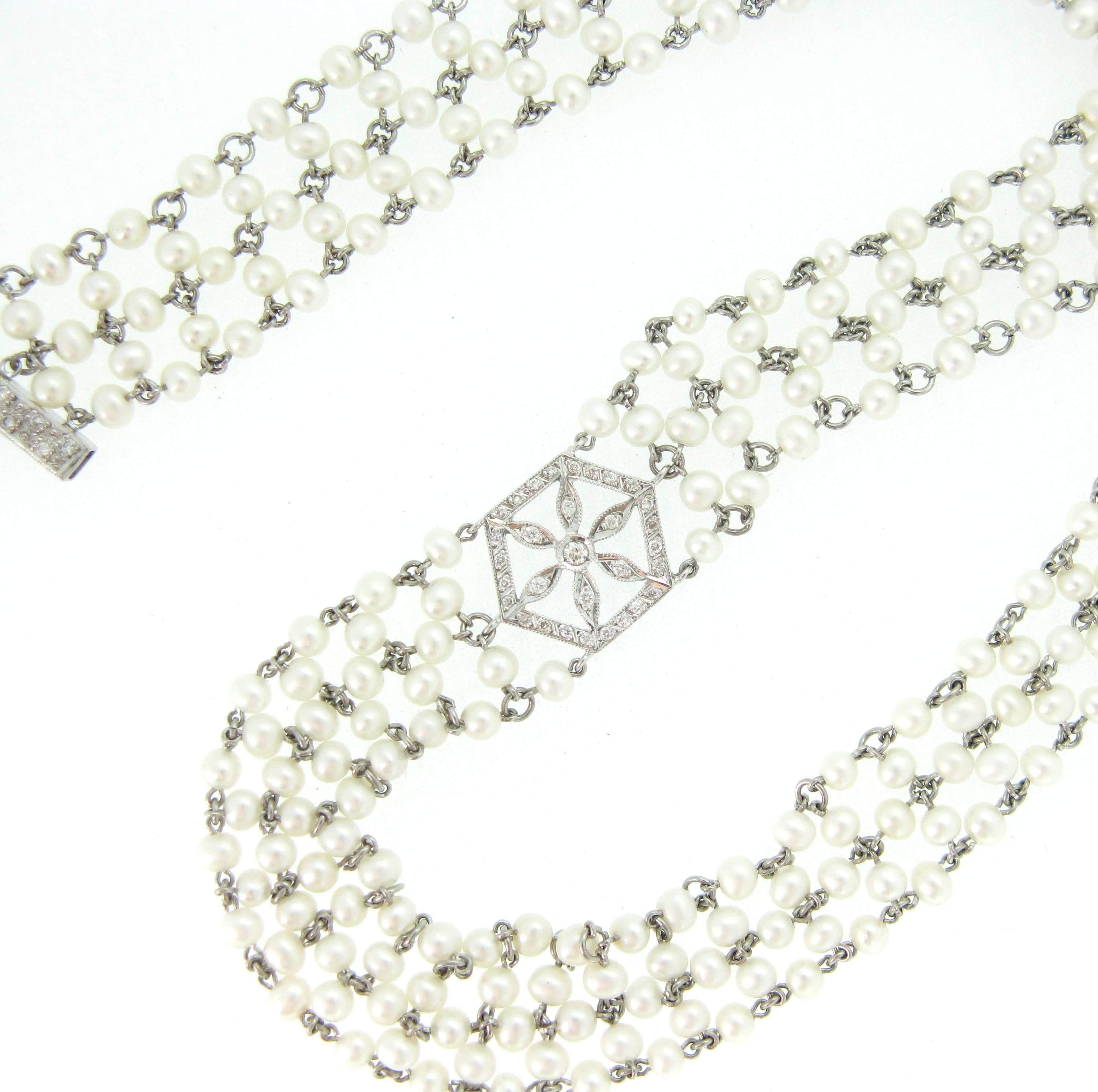 Garland Edwardian Style Diamonds Pearls Necklace 2